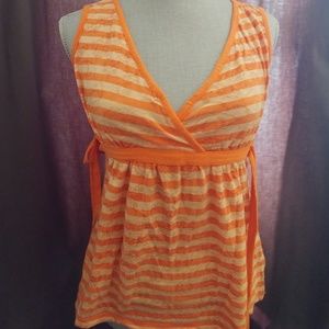 Orange Stripped V-Neck Top